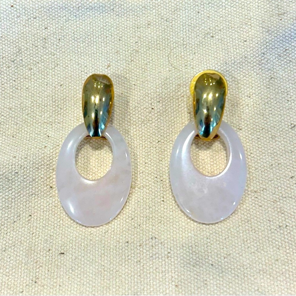 Rose Quartz earrings, Drop dangle Earrings with lever backs, gold tone